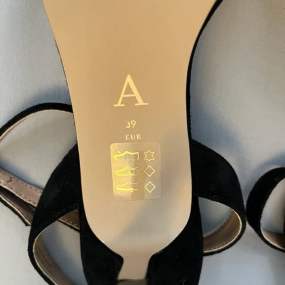 By Anthropologie Square-Toe Ankle-Strap Black Heels Size 39 - Picture 5 of 6